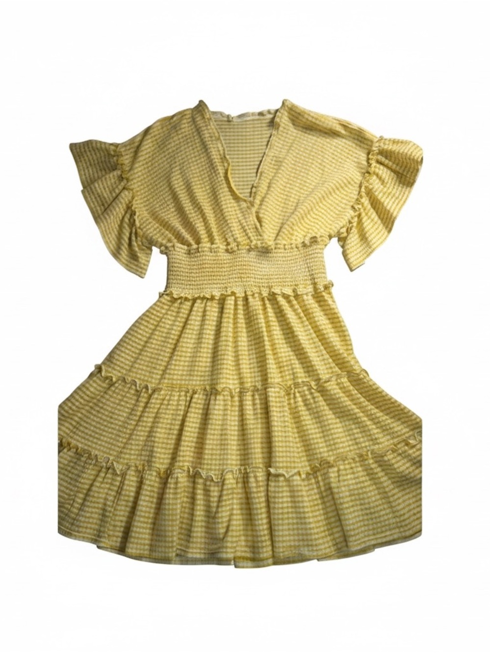 Max Studio Yellow Gingham Tiered Midi Dress